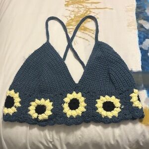 Handmade Crochet Sunflower Top - Blue and‎ Yellow